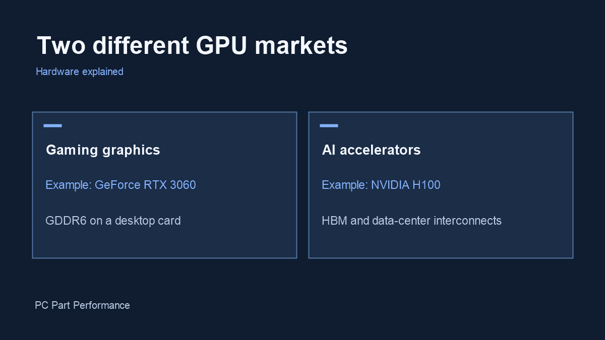 RTX 3060 gaming graphics compared with the H100 AI accelerator