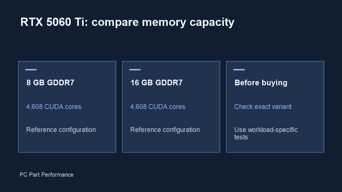 RTX 5060 Ti 8 GB vs 16 GB: capacity is the key difference